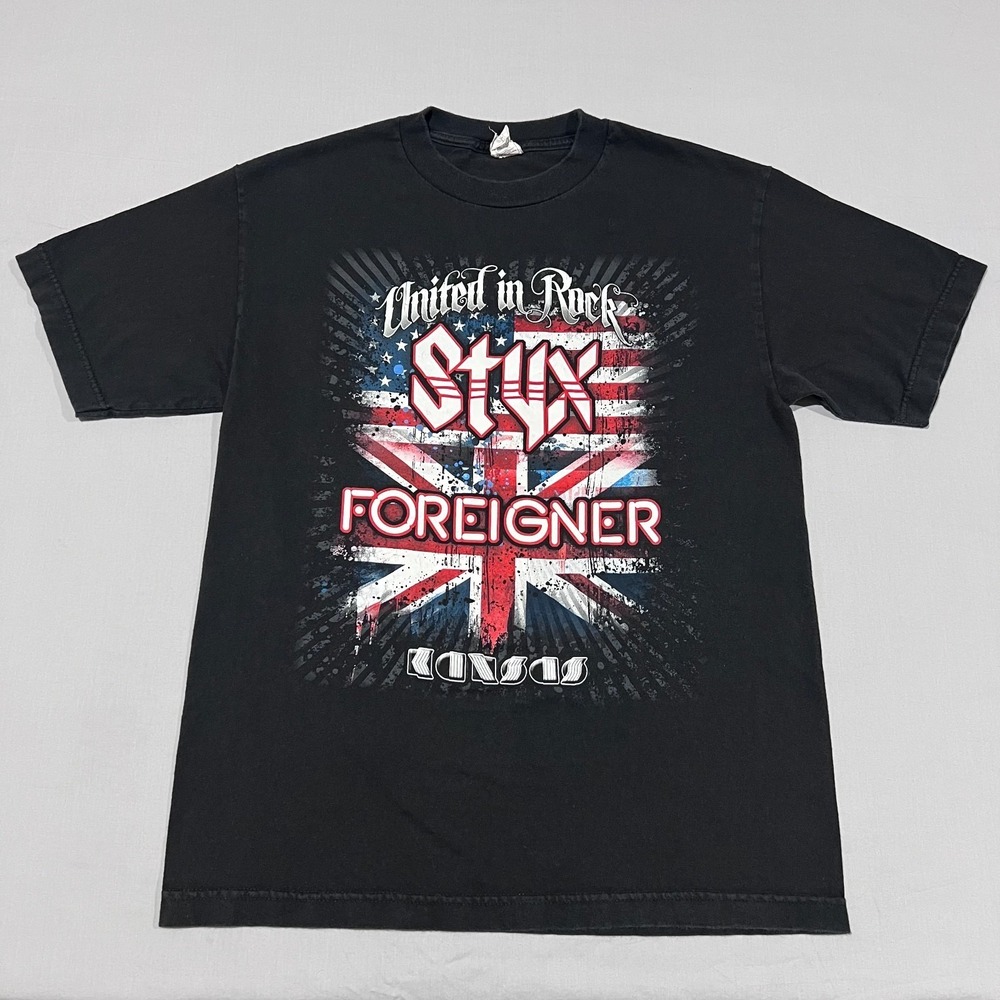 Alstyle Men's Black United in Rock Tour Band 2010 Styx Foreigner T-Shirt Medium